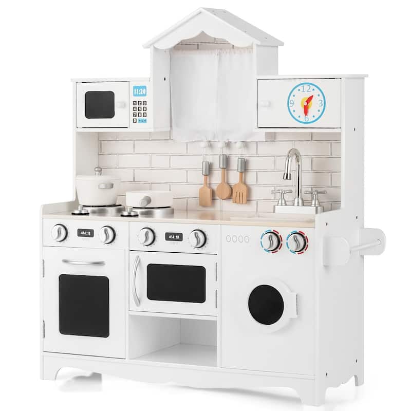 Wooden Kids Kitchen with Washing Machine - 31" x 12" x 35"