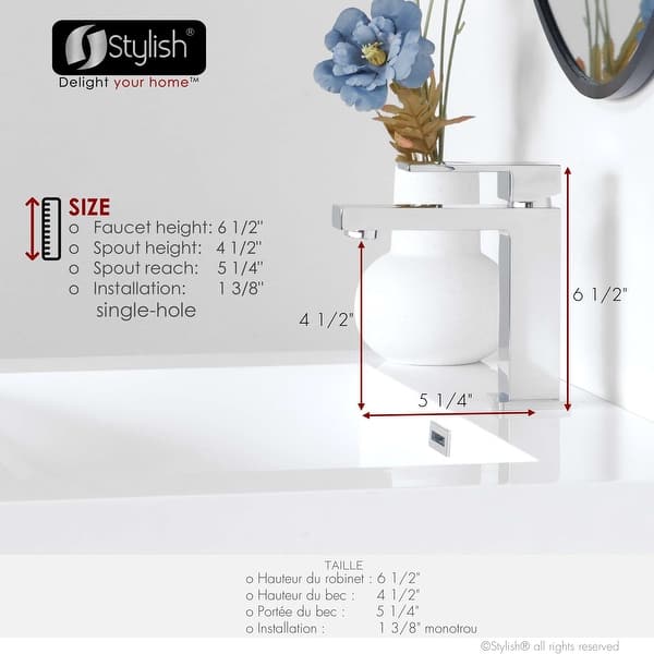 dimension image slide 1 of 3, STYLISH Single Handle Single Hole Bathroom Faucet - Faucet Height: 6 1/2" Spout Height: 4 1/2"