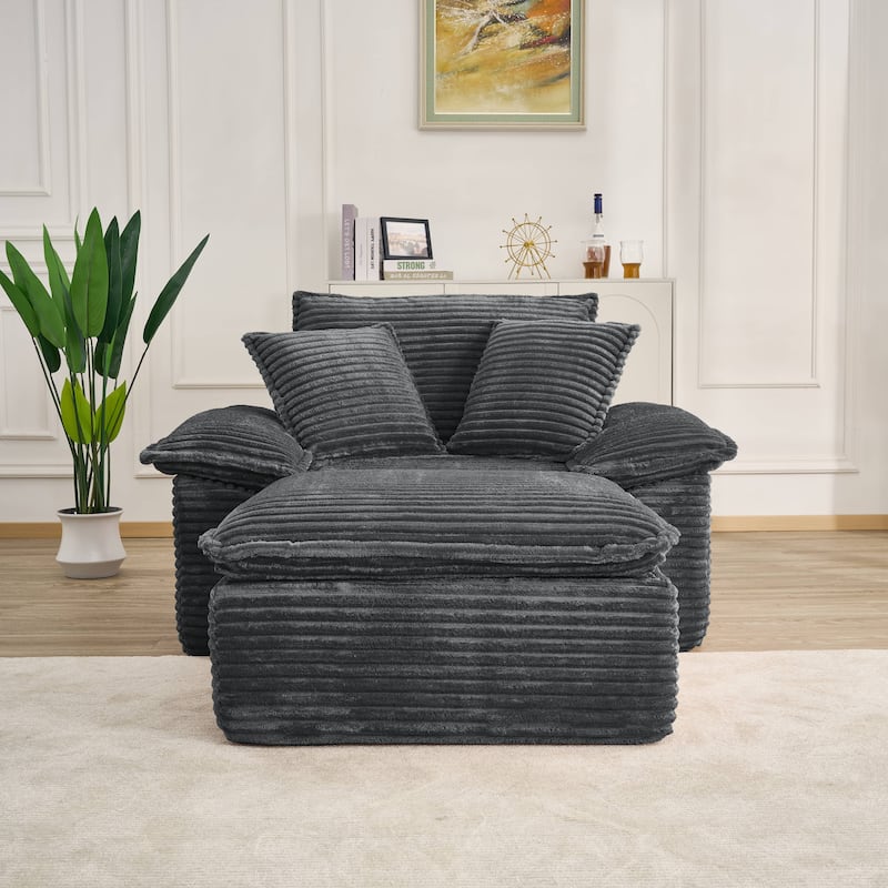 Rossetta Modern Modular Luxurious Corduroy-Fleece Fabric Double-Layer Cushion Design Deep Seat Sofa with 1 Ottoman