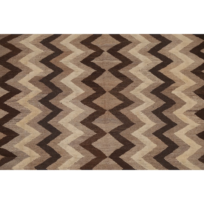Natural Dye Chevron Kilim Contemporary Area Rug Flat-weave Wool Carpet - 5'1" x 6'8"