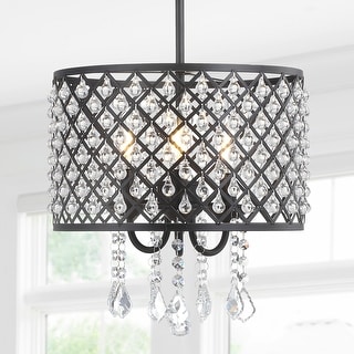 Avah Metal/Crystal Adjustable LED Drop Chandelier, Black/Clear by JONATHAN Y