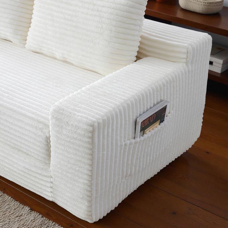 Memory Foam Cloud Loveseat, 2-in-1 Convertible Corduroy Folding Couch Bed, No-Assembly Floor Sofa with Storage Pockets