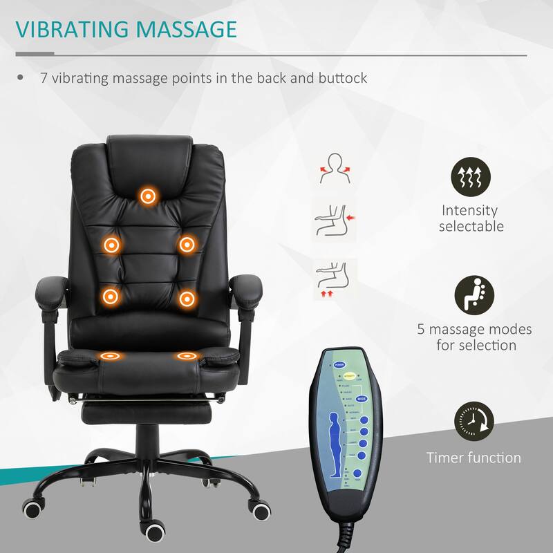 Black PU Leather Massage Executive Recliner Office Chair with Lumbar Support, Footrest