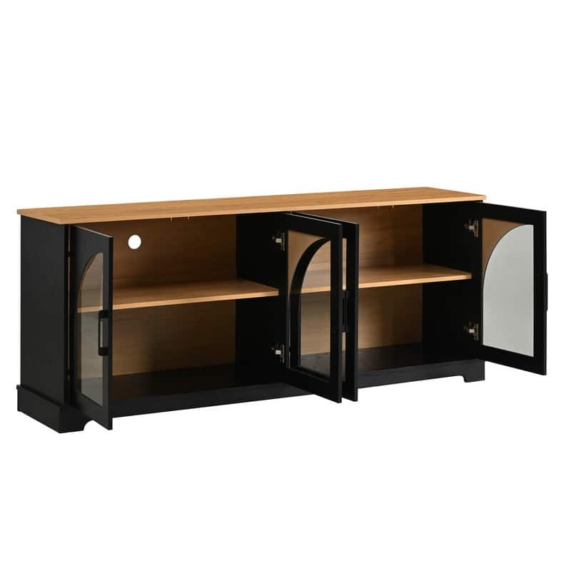 Farmhouse 66.9" TV Stand for TVs Up to 70", Wood Media Console with Adjustable Shelves and Glass Doors