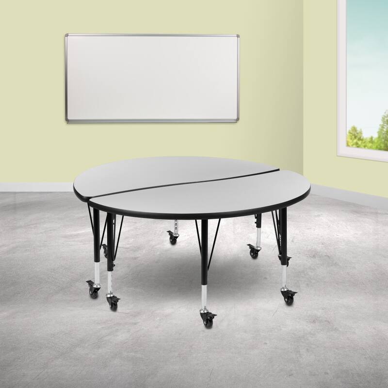2 Piece Mobile 47.5" Circle Flexible Kids Activity Table Set - Grey