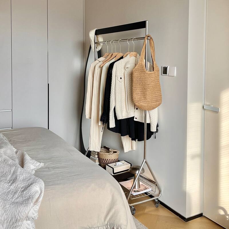 Antique American Style Clothes and Hat Rack with Storage Shelf, Portable Stainless Steel Floor Stand, for Bedroom