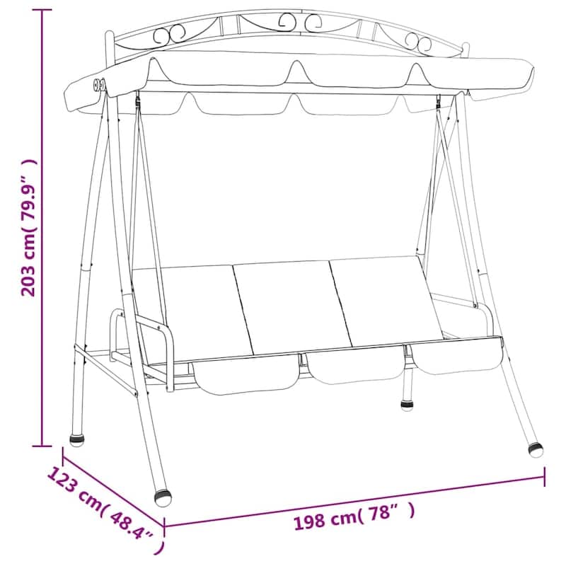 vidaXL Patio Swing Chair Outdoor Bench with Canopy and Cushion Swing Seat