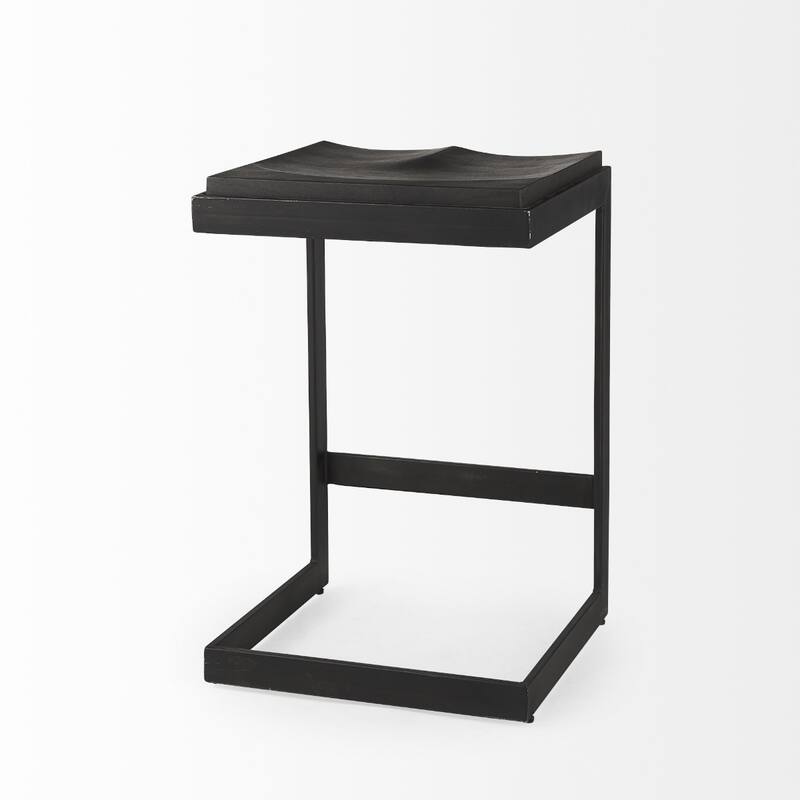 26" Backless Black Solid Wood Counter Height Bar Stool with Matte Metal Frame and Comfortable Footrest - 26”H x 17”W x 18”D