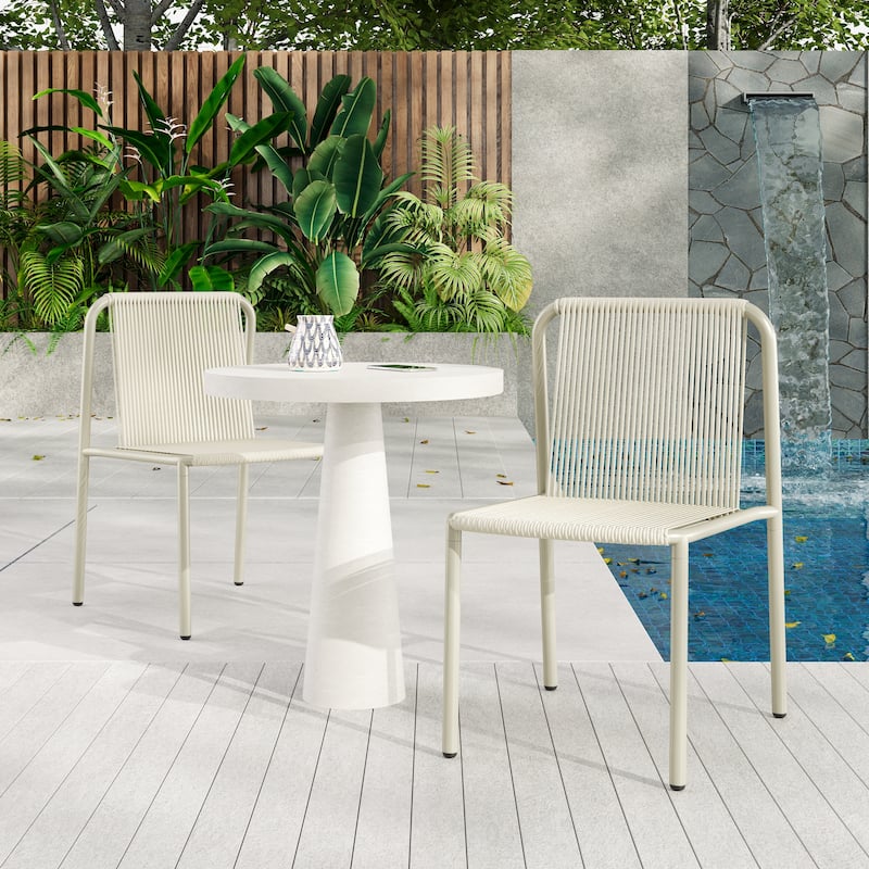 Christopher Knight Home - Burgess Space-Saving and Stylish Outdoor Stacking Dining Chairs - White+2-Piece