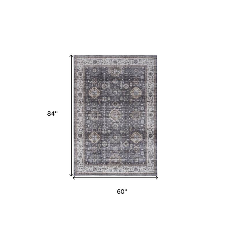 Fice Power Loomed Distressed Non Skid Stain Resistant Area Rug By HomeRoots - 84' X '60' X '0.25