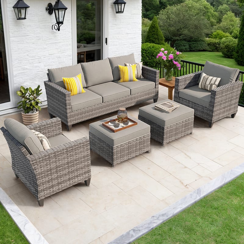 OVIOS 5-Piece Outdoor Wicker Patio Conversation Set - Deep Grey