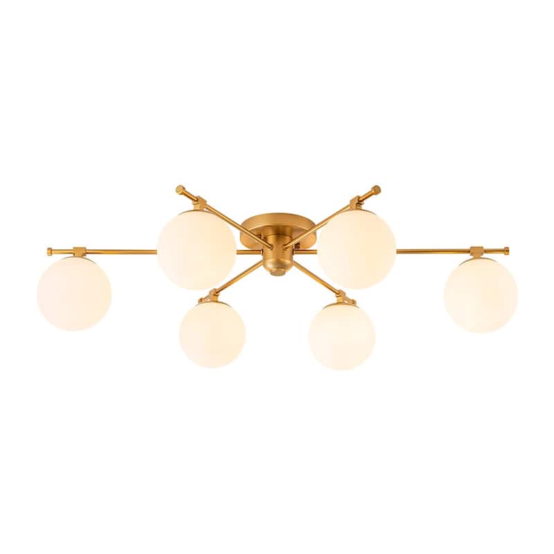 Mid-Century 6-Light Opal Glass Linear Sputnik Ceiling Light 35.4in