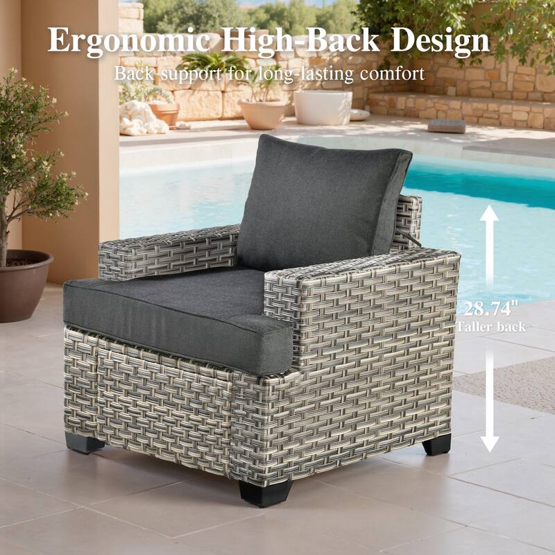 OVIOS 9 Pieces Swivel Chair Set Wide Arm T shaped Seat With Solar-Powered Coffee Table