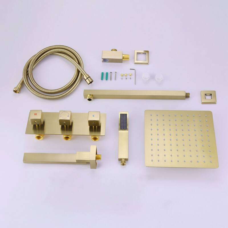 Three-Handle Bathroom Shower System in Brushed Gold