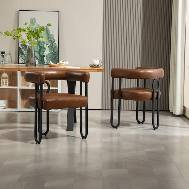 Contemporary Designed PU Fabric Accent/Dining Chair/Barrel Side Chairs Kitchen Armchair for Living Room set of 2