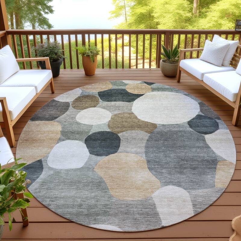 Machine Washable Indoor/ Outdoor Modern Circy Chantille Rug - Taupe - 8' x 8'