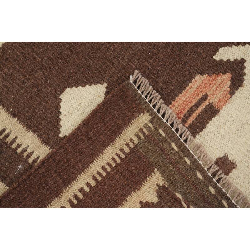 Hand Woven Oriental 100% Wool Carpet Southwestern Tribal Brown Kilim Area Rug - 9' 6'' X 8' 2''