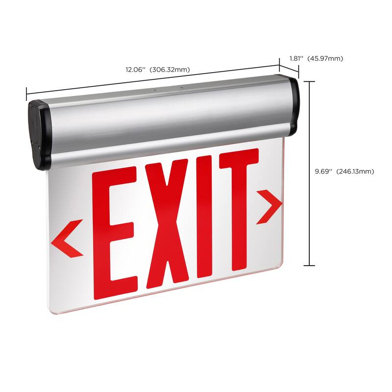 Red (Mirror) Edge Lit LED Exit Sign 90min Ni-Cad backup 120/277V Dual Face - Silver