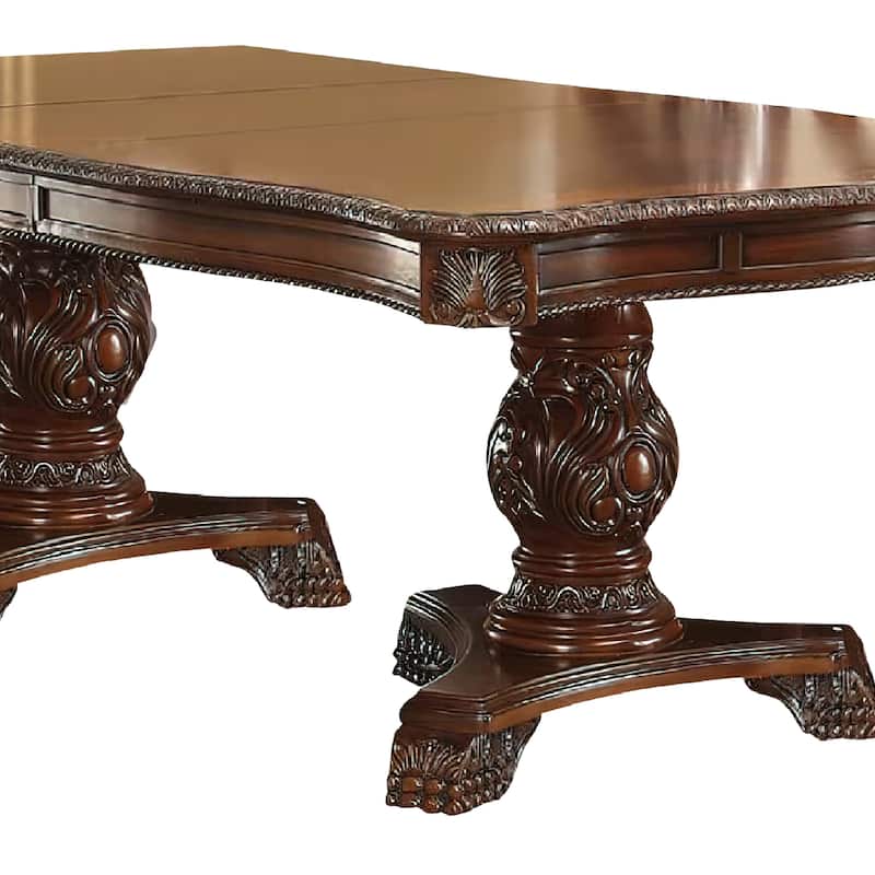 Loki 66-96 Inch Dining Table, Carved Trim Antique White, Extension Leaves - White