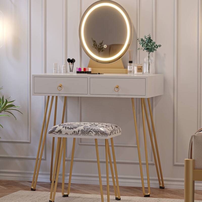 Vanity Makeup Table with Touch Light Mirror, Drawers
