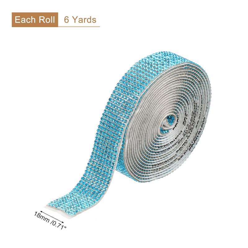 Self Adhesive Rhinestone Strips, Crystal Rhinestone Ribbon - Lake Blue - 3 yards x 0.71 inch