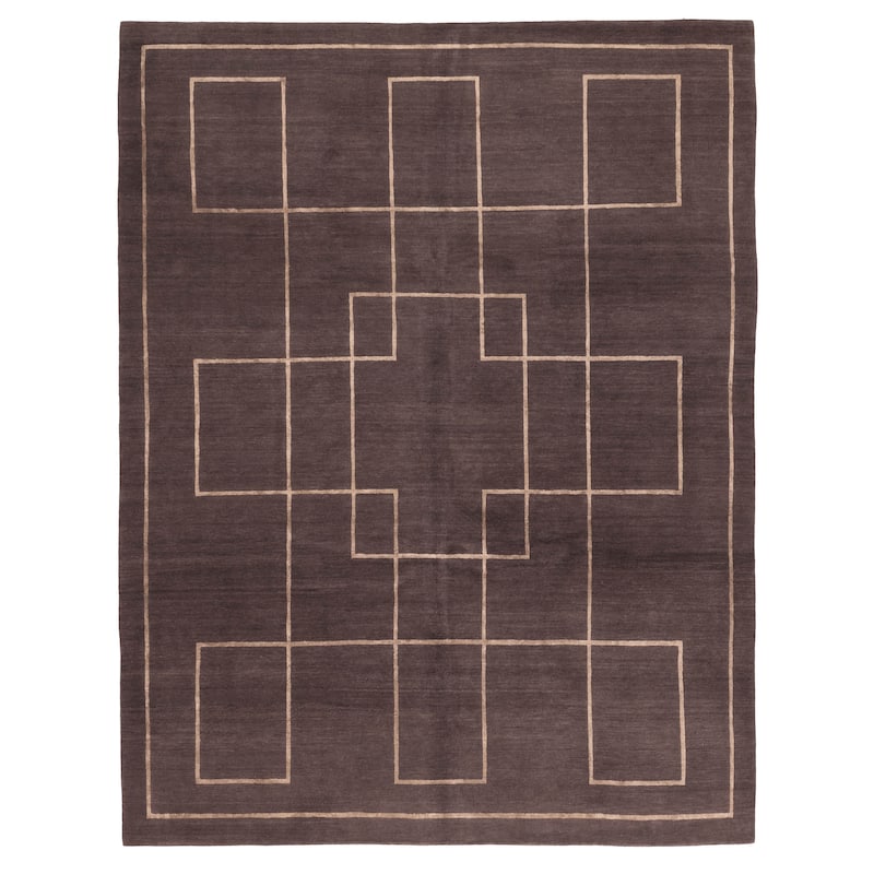 ECARPETGALLERY Hand-knotted Opulence Dark Brown Silk, Wool Rug - 8'1 x 10'1
