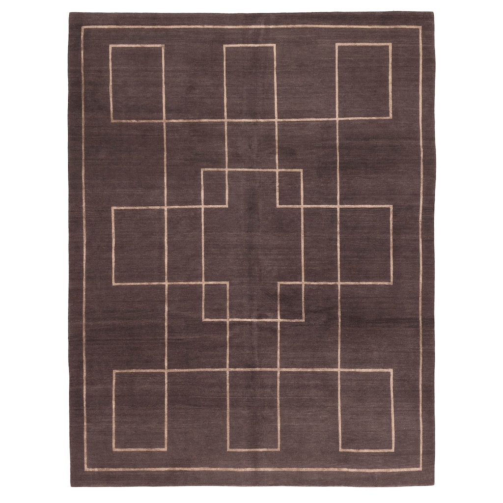 ECARPETGALLERY Hand-knotted Opulence Dark Brown Silk, Wool Rug - 8'1 x 10'1