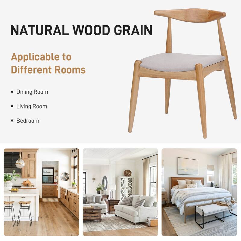 Set of 2 Rubberwood Dining Chairs with Ergonomic Backrest & Comfort Cushions
