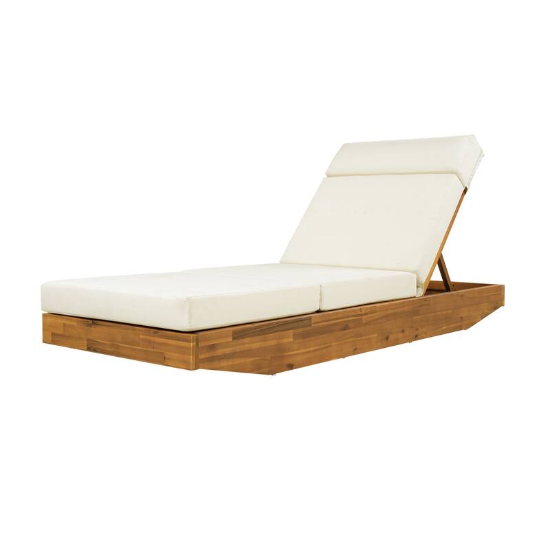 Christopher Knight Home - Outdoor Acacia Wood Chaise Lounge, Water-Repellent Cushion, Ergonomic Adjustable Headrest - 79.6"L