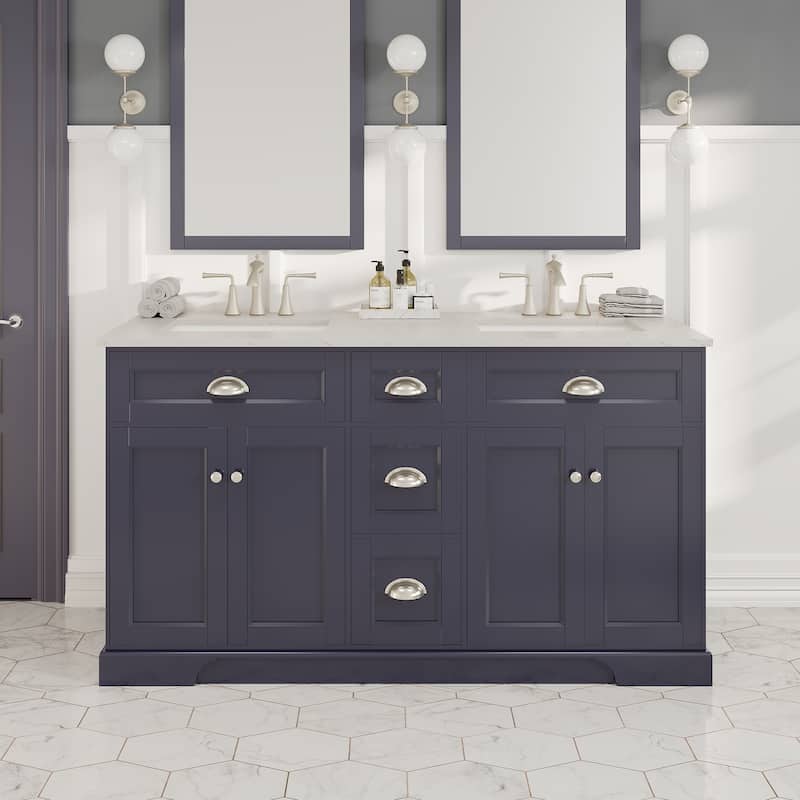 Epic 60"W Concrete Gray DS Bath Vanity with Carrara Quartz Top