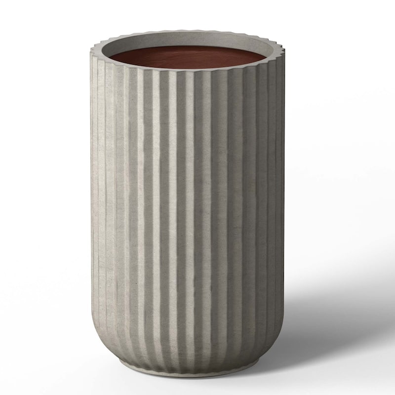 Concrete Flower Planter Tall Round Plant Pot - 11 x 17.5 in - Natural Gray