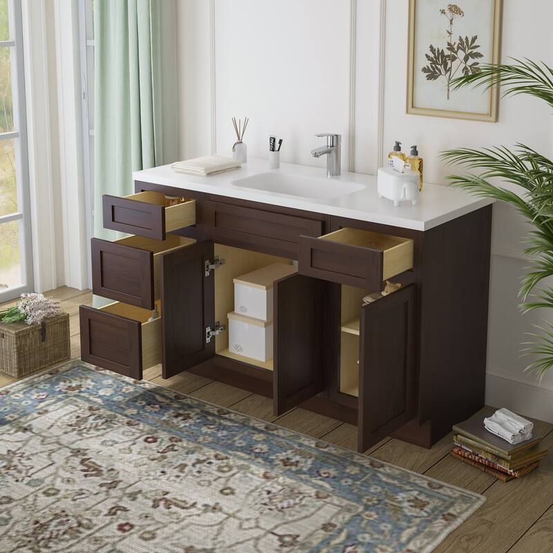 Vanity Art 54" Oak Freestanding Bathroom Vanity Cabinet without Top