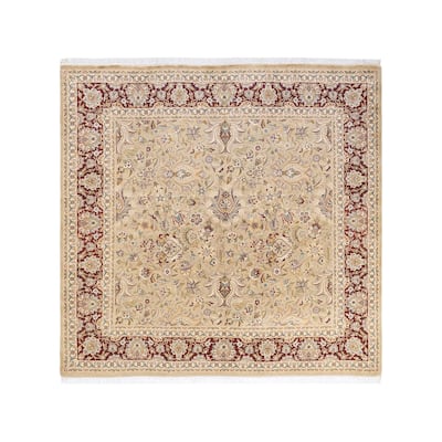 Overton Hand Knotted Wool Vintage Inspired Traditional Mogul Ivory Square Area Rug - 6 x 9