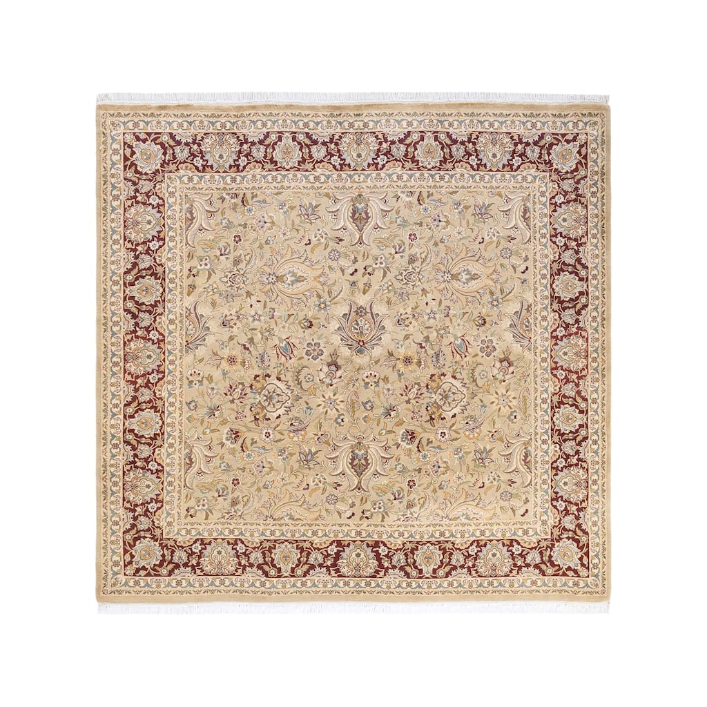 Overton Hand Knotted Wool Vintage Inspired Traditional Mogul Ivory Square Area Rug - 6 x 9
