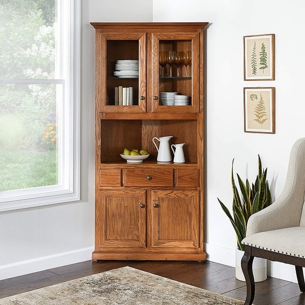 slide 1 of 12, Talon Brands Classic Oak Corner Dining Hutch and Buffet Medium Oak