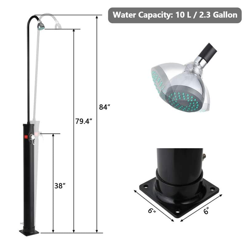 VINGLI Solar Heated Shower with Shower Head, Handhold/Foot Shower Tap for Outdoor Backyard Poolside Beach Pool Spa