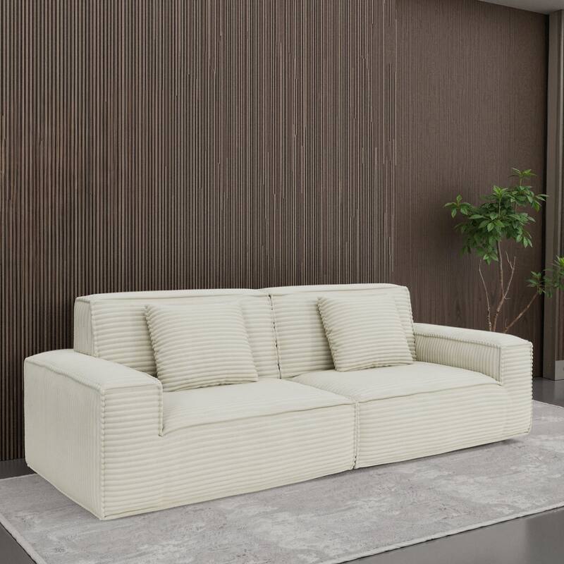 Anmytek Extra Large Plush 106.3-Inch Modern Striped Fabric Vacuum-Compressed Sofa - Full Sponge High Rebound Beige