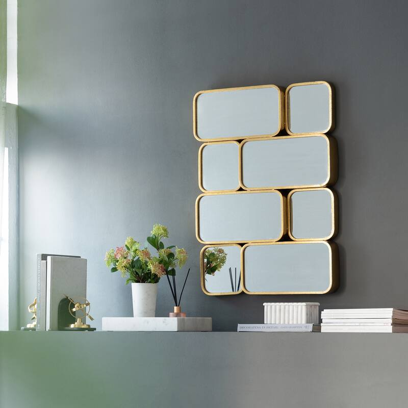 Decorative Rectangle Mirror with Golden Metal Framed Bed Bath