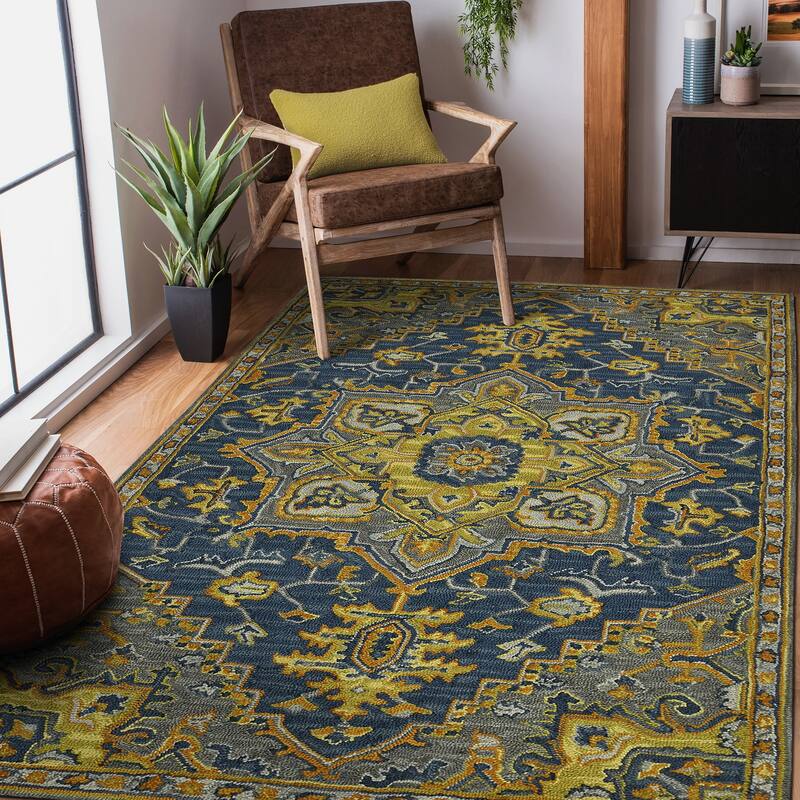Everly Roe Boho Chic Hand-Tufted New Zealand Wool Area Rug - 7'6" x 9'6" - Blue/Yellow