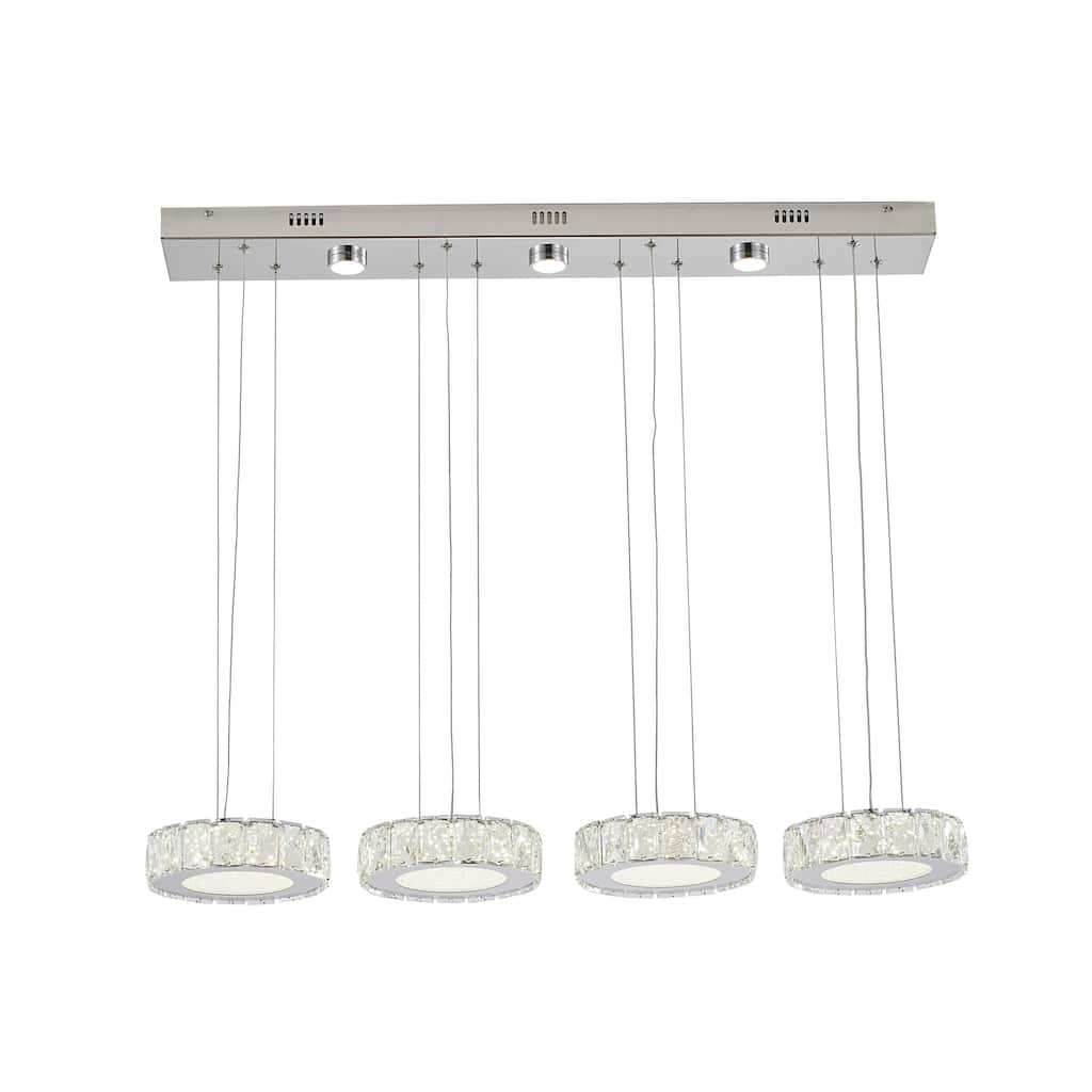 7-Light Chrome LED Chandelier With Clear Crystals