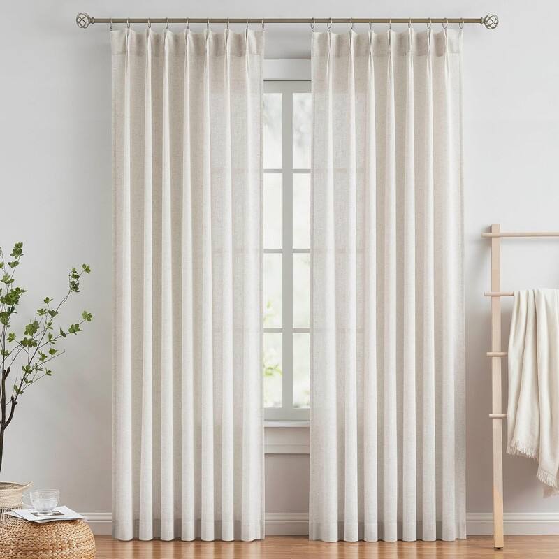 Textured Linen Blended Light Filtering Window Curtains