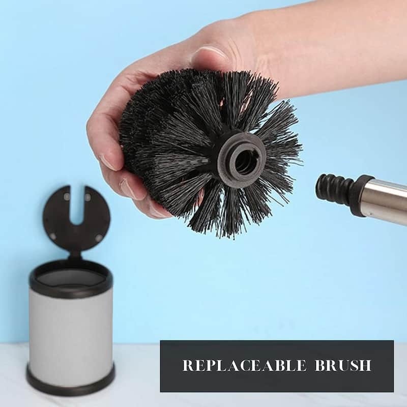 Bath Toilet Bowl Brush Holder with Folding Lid Stainless Steel - 15 inches H x 4.8" Diam