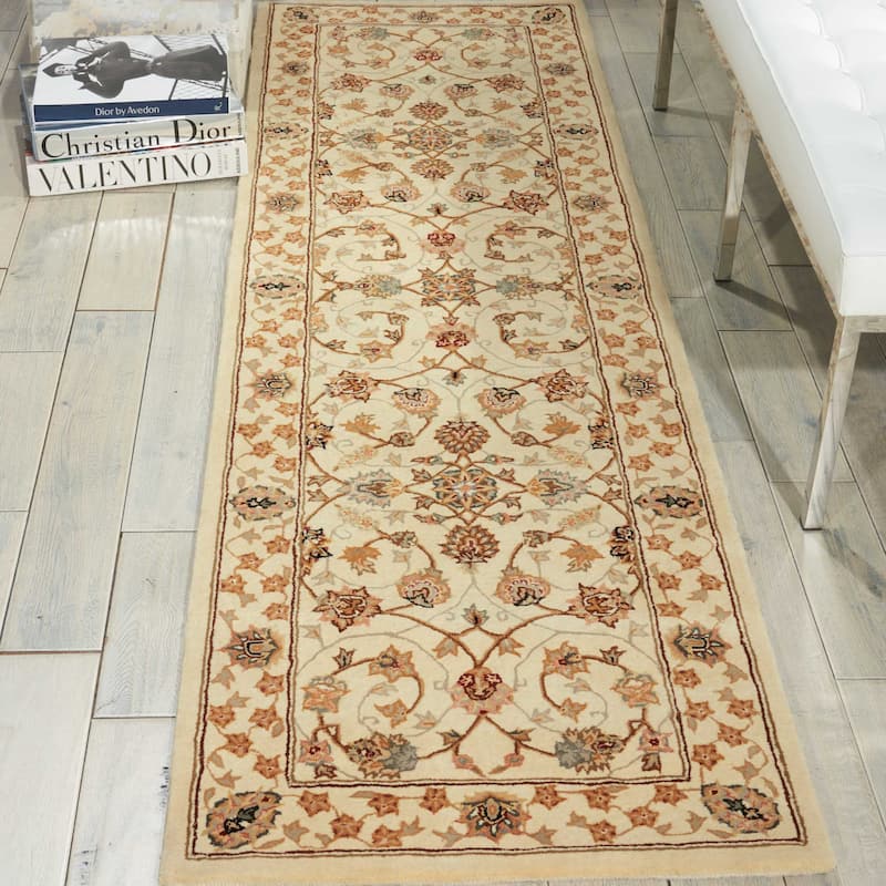 Nourison Hand-tufted Floral Scroll Traditional Persian Area Rug - 2' 3" x 8' - Ivory - Runner/Rectangle