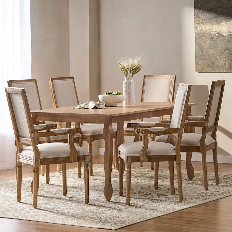 Marlette Upholstered Expandable 7 Piece Dining Set by Christopher Knight Home - Natural Brown/Beige