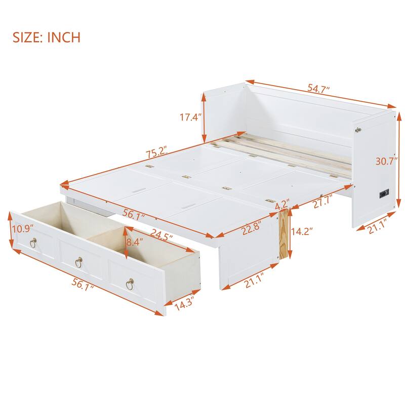 Space-Saving Murphy Bed with USB & Large Drawer