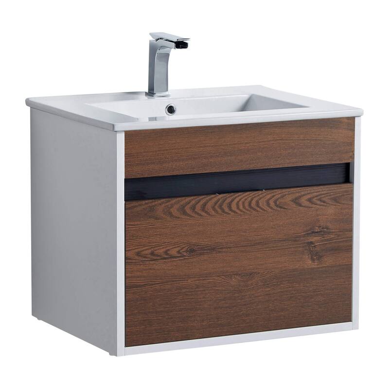 Fine Fixtures - Wall Mount Bathroom Vanity And Sink, Knob Free Design - Alpine Collection - - 24" - Brown Walnut