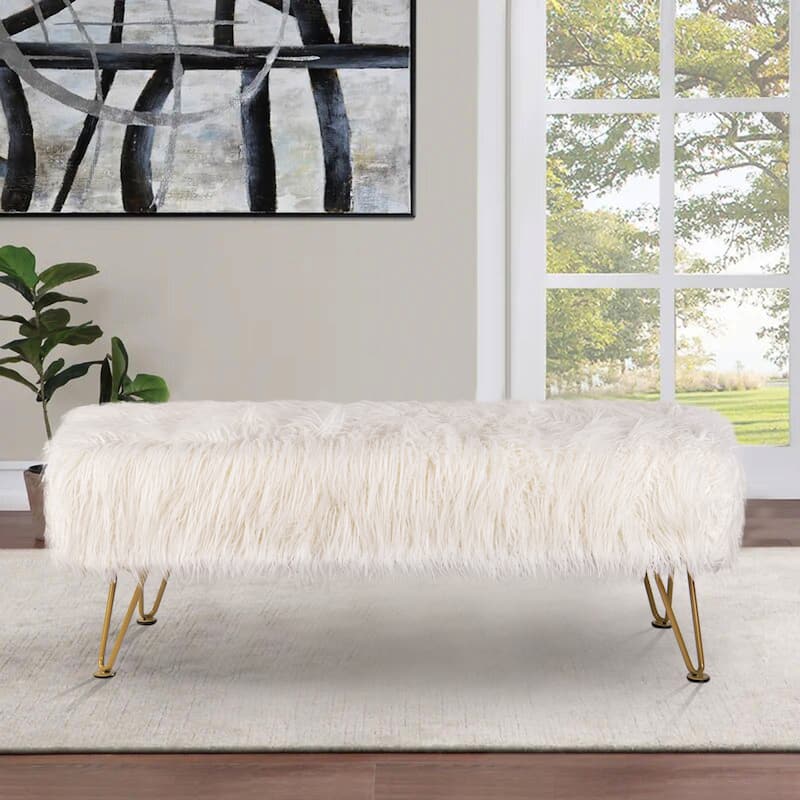 Home Soft Things Mongolian Ottoman Bench with Gold Metal Legs