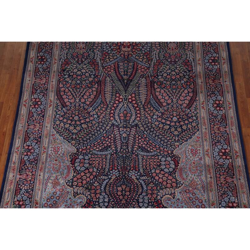 Vegetable Dye Blue Kerman Chinese Area Rug Hand-Knotted Wool Carpet - 7'0"x 10'0"