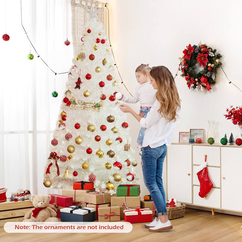 Gymax 5/6/7 FT Pre-Lit Fiber Optic Christmas Tree White Artificial
