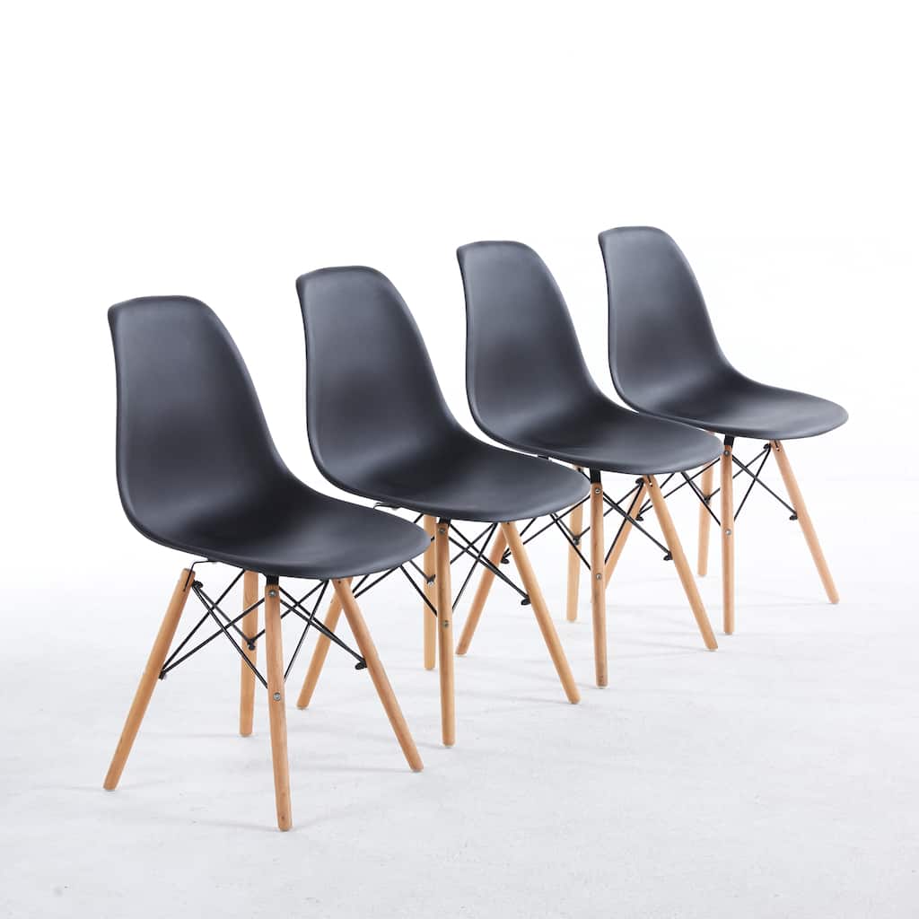 Matt Black 16.4" Armless Accent Chairs with Wood Legs (Set of 4)